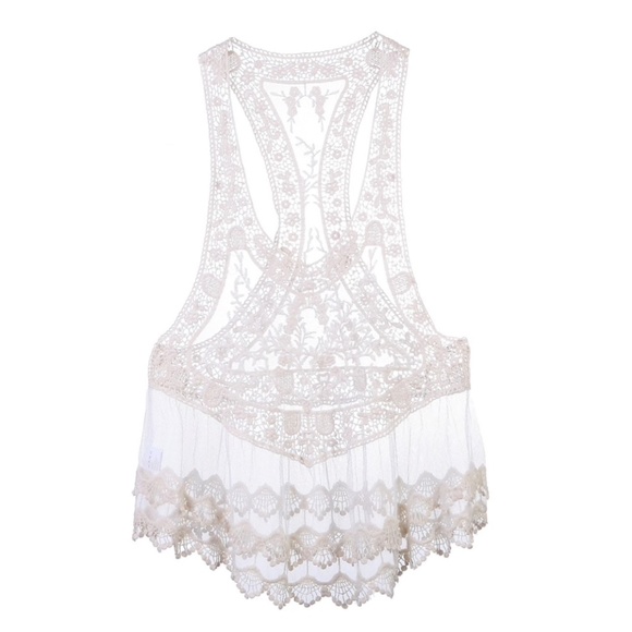 Crochet Mesh Lace Beach Coverup Top Boho Tank - Picture 8 of 16